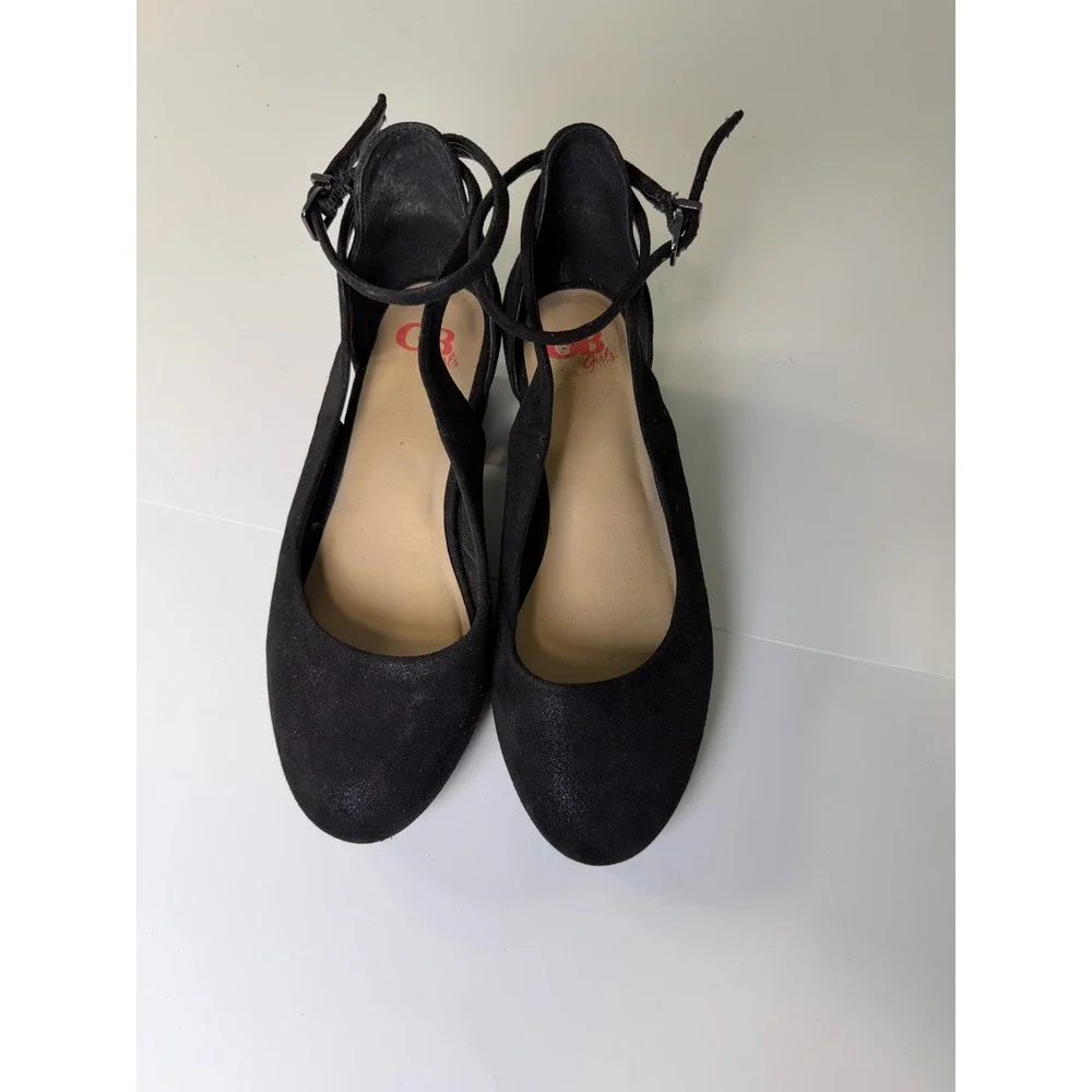 GB Girls Black Faux Suede D'Orsay Ankle Strap Block Heel Dress Shoes Kids Size 2
